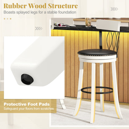 Swivel Bar Stools with Footrest and Tufted Rivet Detail Rubber Wood Frame 2-Piece Set - 30 inch