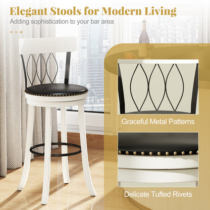 Swivel Bar Stools with Footrest and Tufted Rivet Detail Rubber Wood Frame 2-Piece Set - 30 inch
