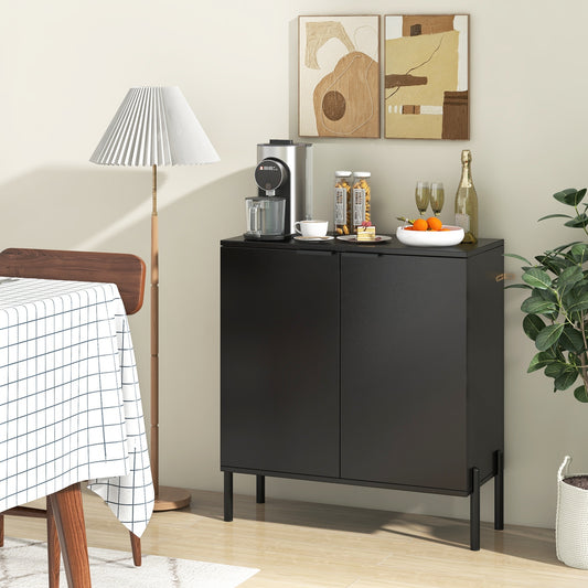 Modern 2-Door Buffet Sideboard with Adjustable Shelf and Metal Legs - Black
