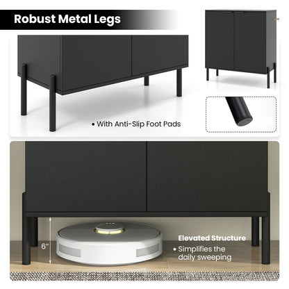 Modern 2-Door Buffet Sideboard with Adjustable Shelf and Metal Legs - Black