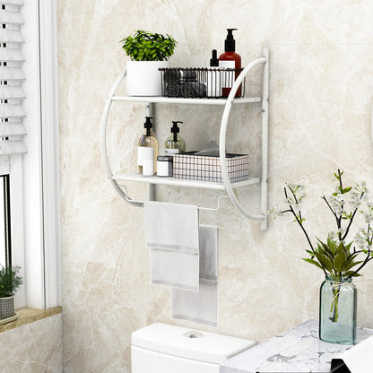 Wall-Mounted 2 Tier Towel Rack with 2 Hanging Bars for Bathroom Storage