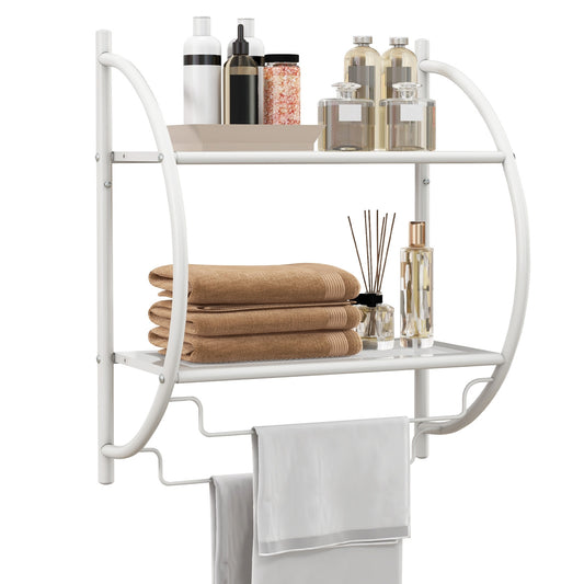 Wall-Mounted 2 Tier Towel Rack with 2 Hanging Bars for Bathroom Storage