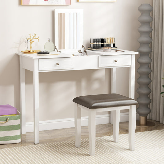 Set of 2 Faux Leather Vanity Stools with Cushioned Seats for Makeup Room and Living Room