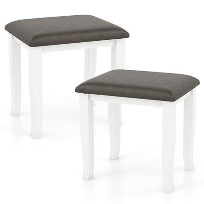 Set of 2 Faux Leather Vanity Stools with Cushioned Seats for Makeup Room and Living Room
