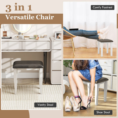 Set of 2 Faux Leather Vanity Stools with Cushioned Seats for Makeup Room and Living Room
