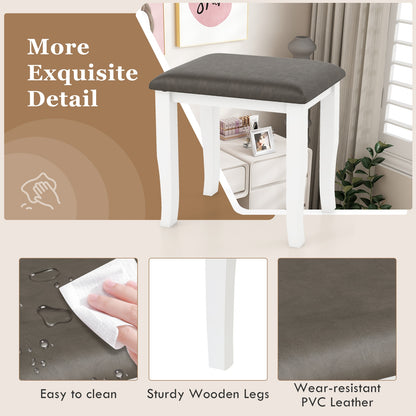 Set of 2 Faux Leather Vanity Stools with Cushioned Seats for Makeup Room and Living Room