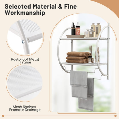 Wall-Mounted 2 Tier Towel Rack with 2 Hanging Bars for Bathroom Storage