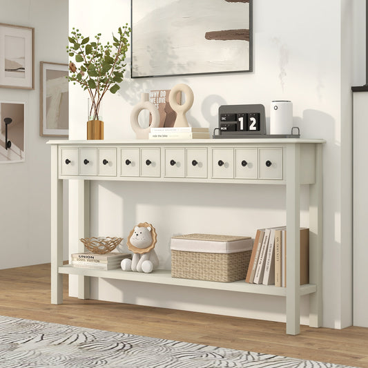 Spacious 60 Inch Sofa Table with 4 Drawers and Open Shelf for Living Room - White