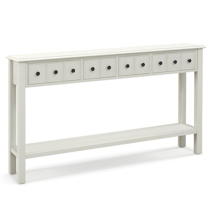 Spacious 60 Inch Sofa Table with 4 Drawers and Open Shelf for Living Room - White