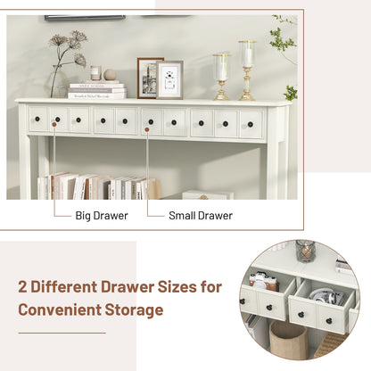 Spacious 60 Inch Sofa Table with 4 Drawers and Open Shelf for Living Room - White
