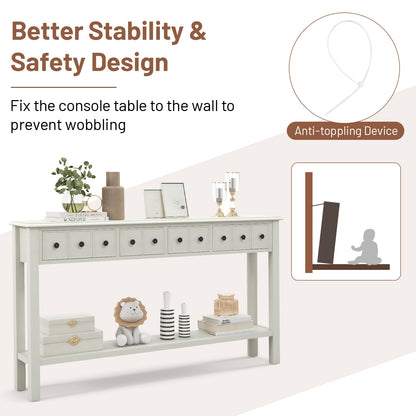 Spacious 60 Inch Sofa Table with 4 Drawers and Open Shelf for Living Room - White