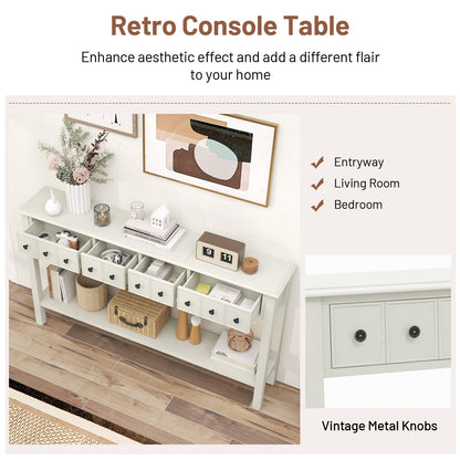 Spacious 60 Inch Sofa Table with 4 Drawers and Open Shelf for Living Room - White