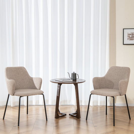 Ergonomic Dining Chairs with Curved Backrest, Wide Seat and Armrests in Beige – Set of 2