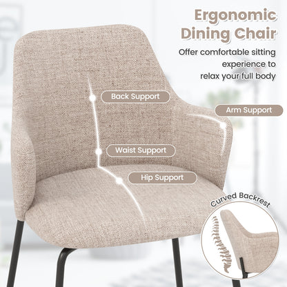 Ergonomic Dining Chairs with Curved Backrest, Wide Seat and Armrests in Beige – Set of 2
