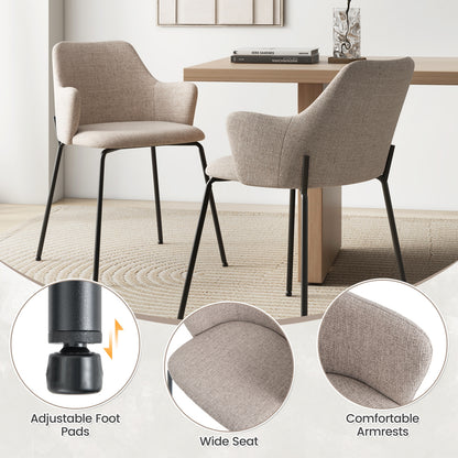 Ergonomic Dining Chairs with Curved Backrest, Wide Seat and Armrests in Beige – Set of 2