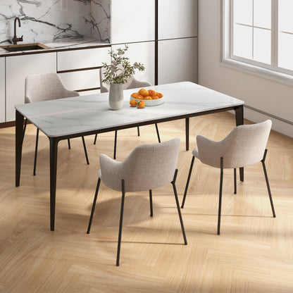 Ergonomic Dining Chairs with Curved Backrest, Wide Seat and Armrests in Beige – Set of 2