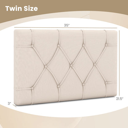 Beige Upholstered Twin Bed Headboard with Adjustable Height and Button Tufted Design