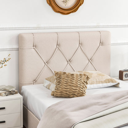 Beige Upholstered Twin Bed Headboard with Adjustable Height and Button Tufted Design