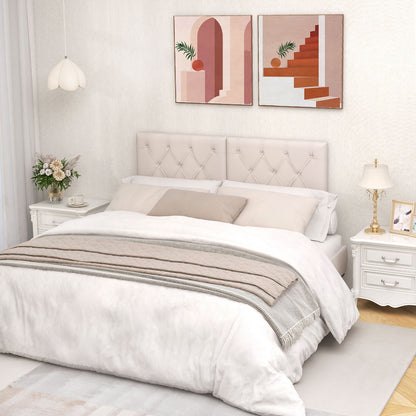 Beige Upholstered Twin Bed Headboard with Adjustable Height and Button Tufted Design