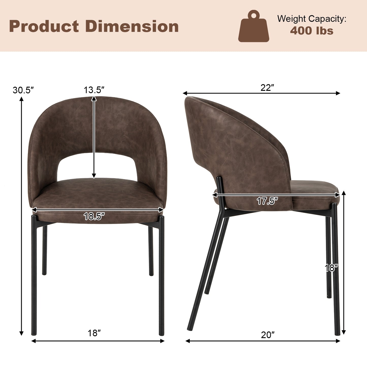 Elegant Dining Chairs with High-Density Sponge Cushion and PU Leather Upholstery – Set of 2