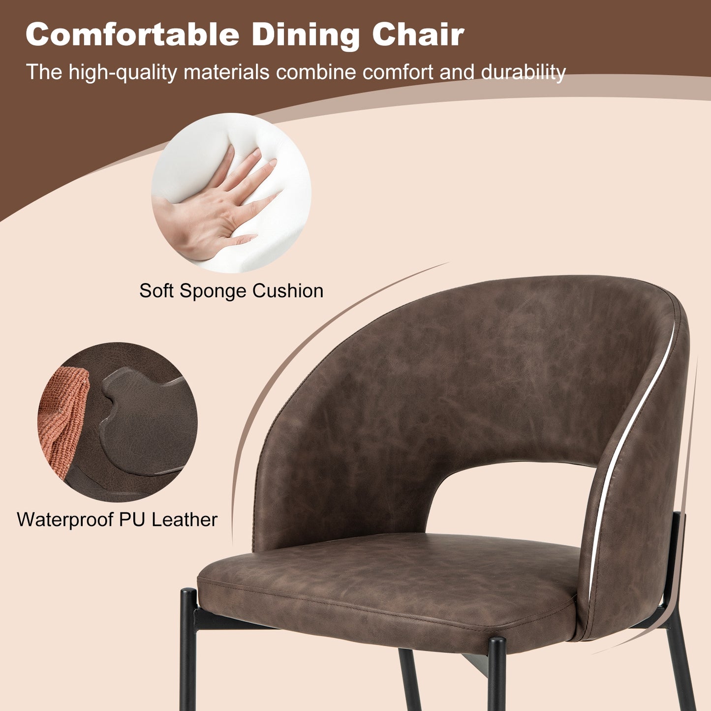 Elegant Dining Chairs with High-Density Sponge Cushion and PU Leather Upholstery – Set of 2