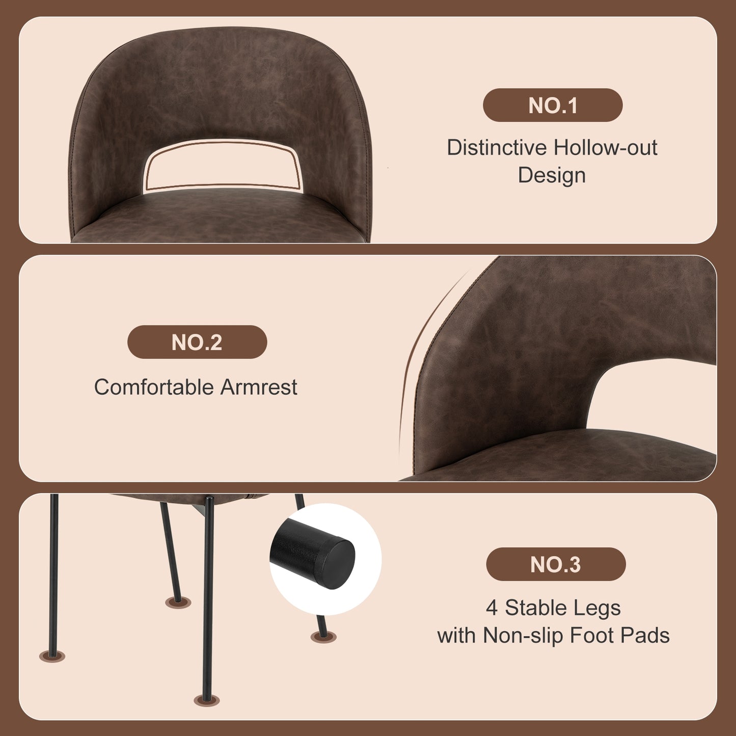 Elegant Dining Chairs with High-Density Sponge Cushion and PU Leather Upholstery – Set of 2