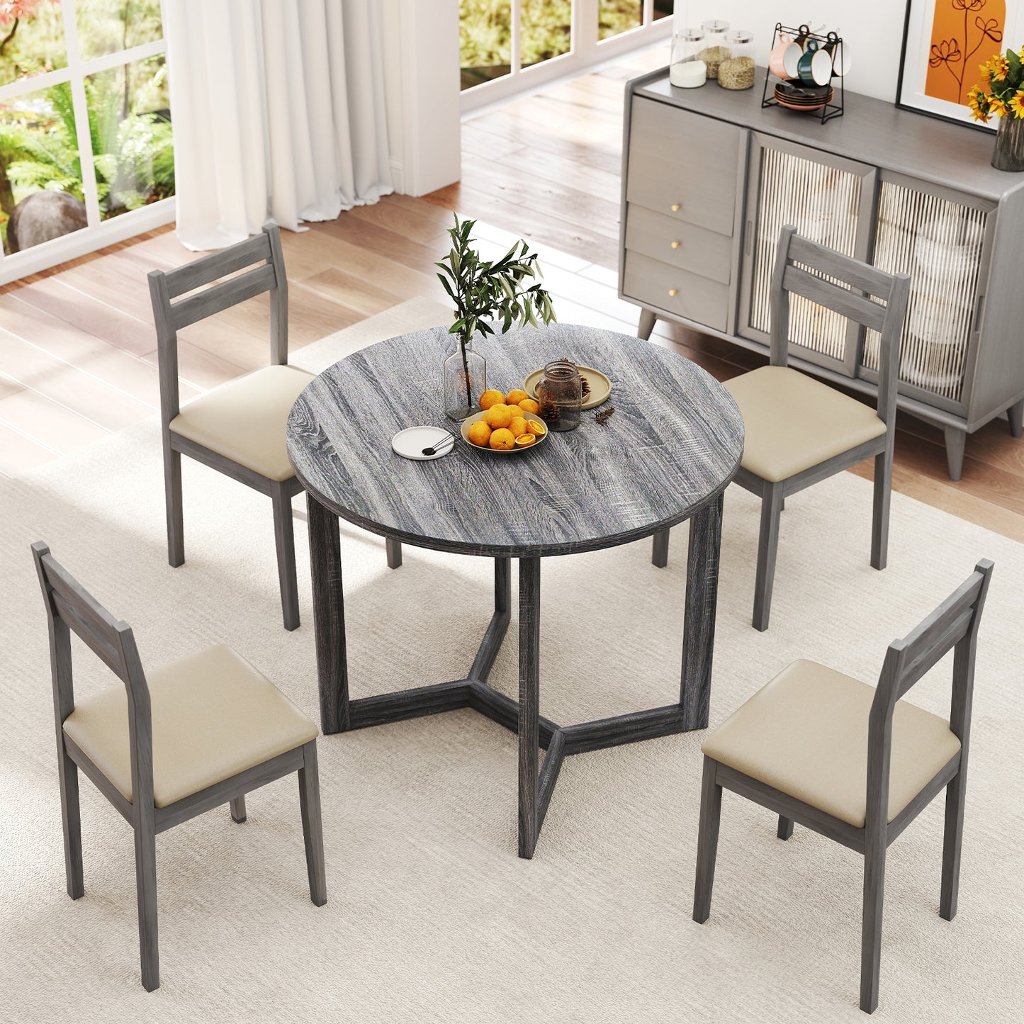 Elegant 36 Round Wood Dining Table for 2 to 4 with Unique Wing Pedestal Base in Black