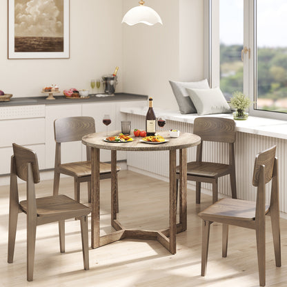 Elegant 36 Round Wood Dining Table for 2 to 4 with Unique Wing Pedestal Base in Grey