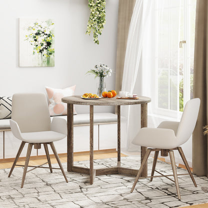 Elegant 36 Round Wood Dining Table for 2 to 4 with Unique Wing Pedestal Base in Grey