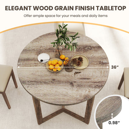 Elegant 36 Round Wood Dining Table for 2 to 4 with Unique Wing Pedestal Base in Grey
