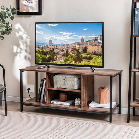 Industrial TV Stand with Power Outlets and Open Storage for TVs up to 50 Inches