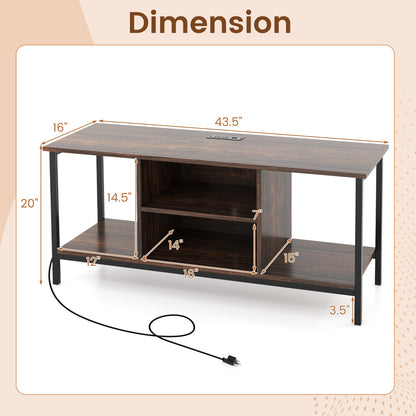 Industrial TV Stand with Power Outlets and Open Storage for TVs up to 50 Inches