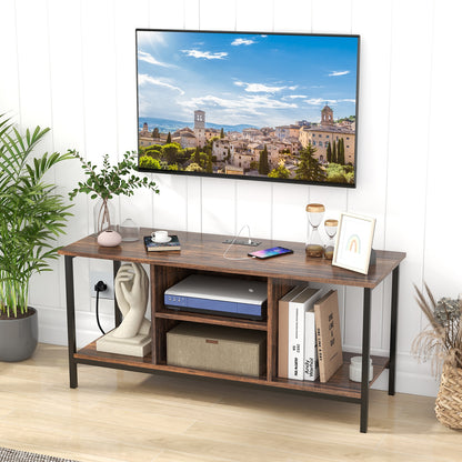 Industrial TV Stand with Power Outlets and Open Storage for TVs up to 50 Inches