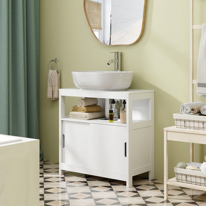 Under Sink Storage Cabinet with Sliding Doors & U-Shaped Cut-Out for Vessel Sinks