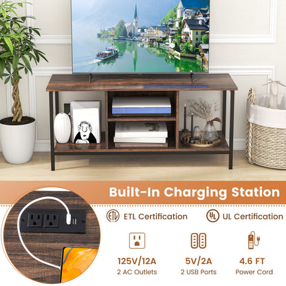 Industrial TV Stand with Power Outlets and Open Storage for TVs up to 50 Inches