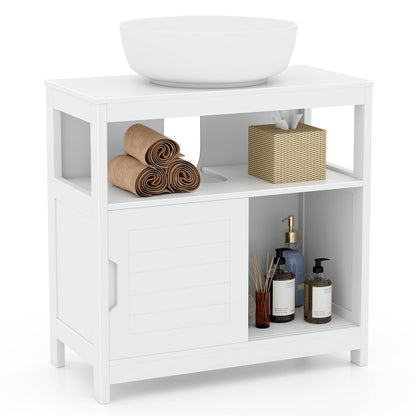 Under Sink Storage Cabinet with Sliding Doors & U-Shaped Cut-Out for Vessel Sinks