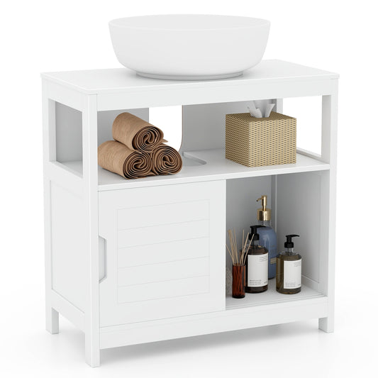 Under Sink Storage Cabinet with Sliding Doors & U-Shaped Cut-Out for Vessel Sinks