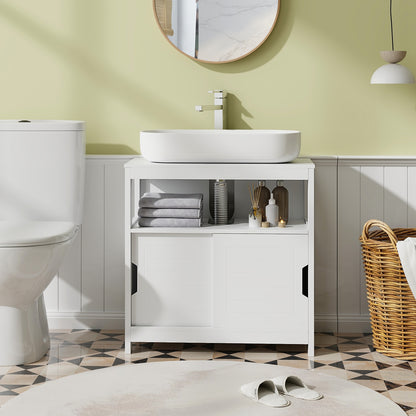 Under Sink Storage Cabinet with Sliding Doors & U-Shaped Cut-Out for Vessel Sinks