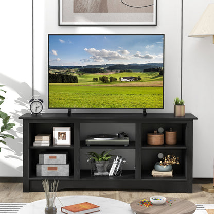 Entertainment Center with Adjustable Shelves for 65 Inch TVs and 18 Inch Fireplace Space - Black