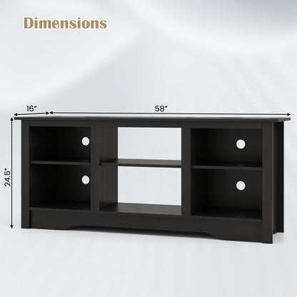 Entertainment Center with Adjustable Shelves for 65 Inch TVs and 18 Inch Fireplace Space - Black
