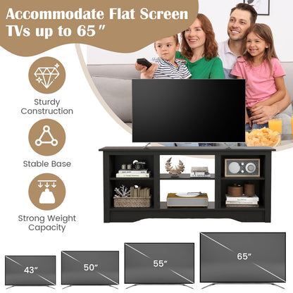Entertainment Center with Adjustable Shelves for 65 Inch TVs and 18 Inch Fireplace Space - Black