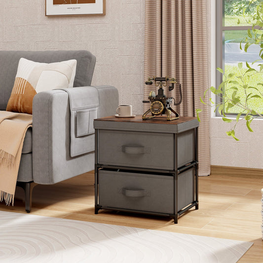 Modern Bedside Table with Removable Fabric Storage Drawers Grey Finish