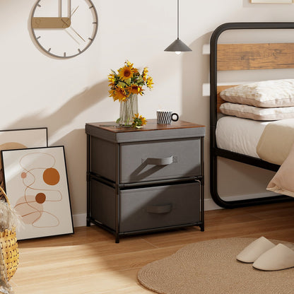 Modern Bedside Table with Removable Fabric Storage Drawers Grey Finish