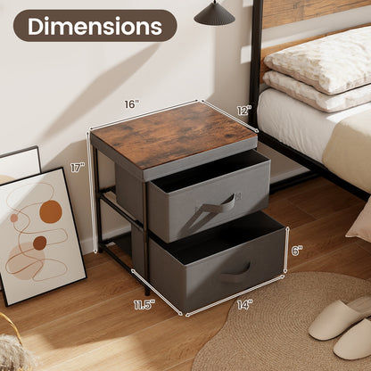 Modern Bedside Table with Removable Fabric Storage Drawers Grey Finish