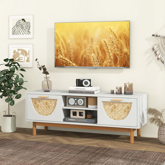 Modern Media Cabinet with 2 Drawers and Natural Bamboo Accents for 55 Inch TVs