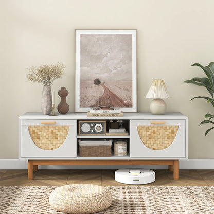 Modern Media Cabinet with 2 Drawers and Natural Bamboo Accents for 55 Inch TVs