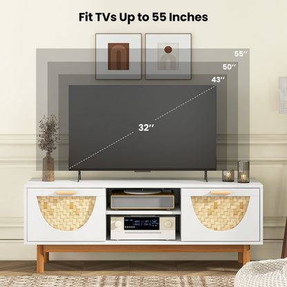 Modern Media Cabinet with 2 Drawers and Natural Bamboo Accents for 55 Inch TVs