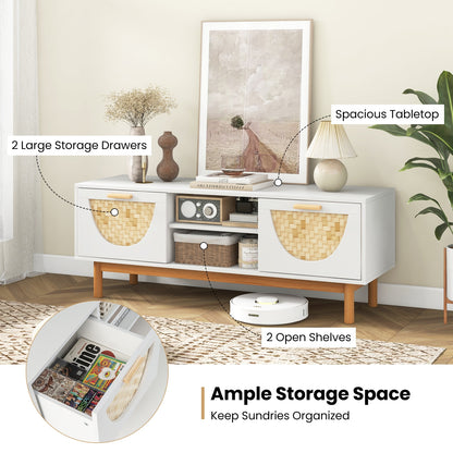 Modern Media Cabinet with 2 Drawers and Natural Bamboo Accents for 55 Inch TVs