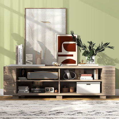 Modern 59 Inch Media Console with Adjustable Open Shelves for TVs up to 65 Inches in Light Grey