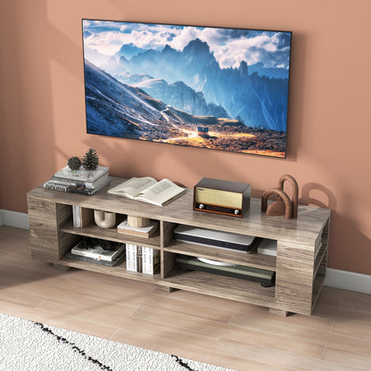 Modern 59 Inch Media Console with Adjustable Open Shelves for TVs up to 65 Inches in Light Grey
